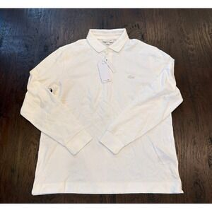 Lacoste Mens Long Sleeve Polo White 100% Cotton Croc Logo Embroidered nwt